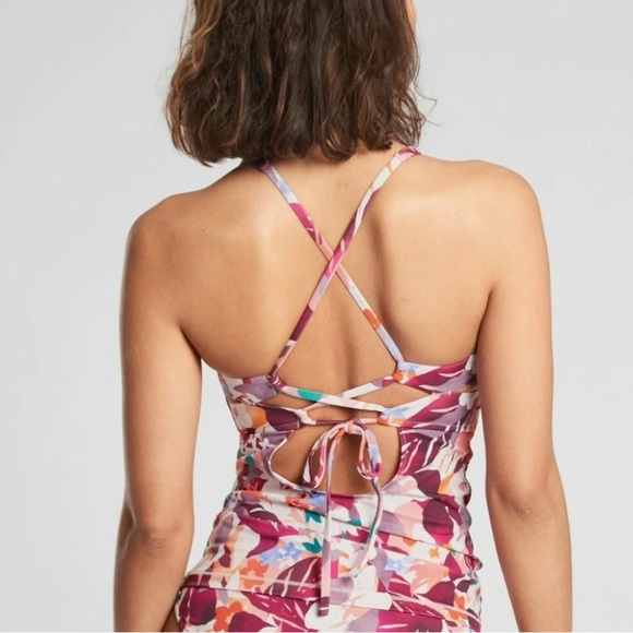 ATHLETA Tropical Daybreak Triangle Tankini Top in Pink Multi - Picture 2 of 10